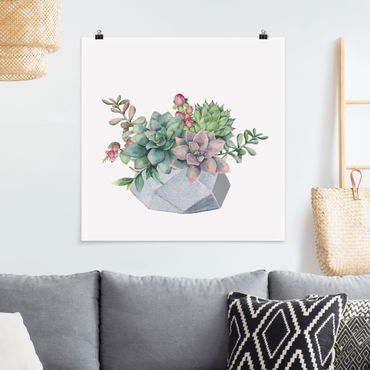 Poster - Illustrazione di piante grasse in acquerello