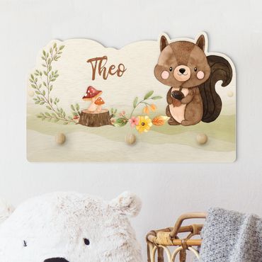 Appendiabiti per bambini - Animali della foresta scoiattolo con nome personalizzato in acquerello