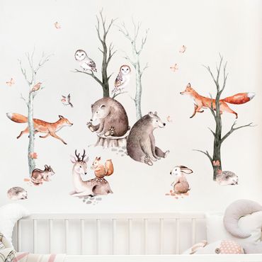 Adesivo murale - Amici animali della foresta ad acquerello