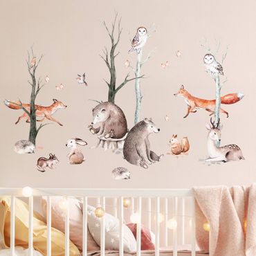 Adesivo murale - Amici animali della foresta ad acquerello