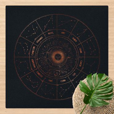 Tappetino di sughero - Astrologia I 12 segni zodiacali blu e oro - Quadrato 1:1