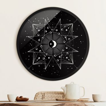 Quadro rotondo incorniciato - Astrologia luna e magia in nero