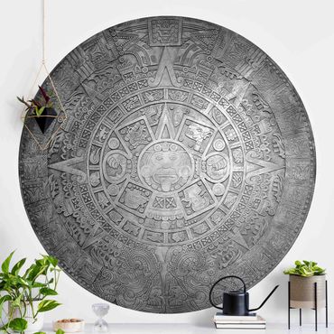Carta da parati rotonda autoadesiva - ornamento azteca in un cerchio nero e nero