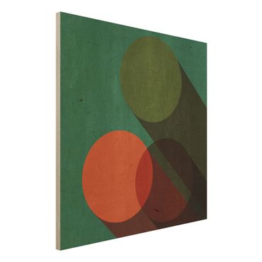 Stampa su legno - Forme astratte - Cerchi in verde e rosso - Quadrato 1:1