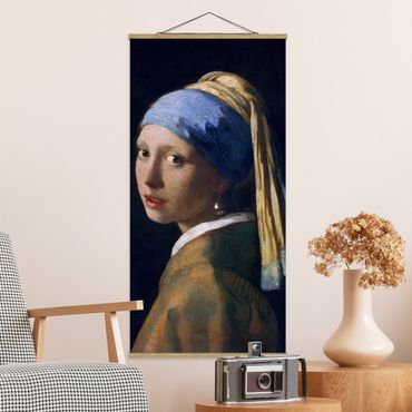 Quadro su tessuto con stecche per poster - Jan Vermeer van Delft - Ragazza con l'orecchino di perla - Verticale 2:1