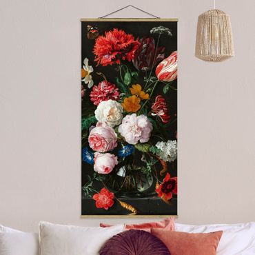 Quadro su tessuto con stecche per poster - Jan Davidsz De Heem - Natura morta con fiori in un vaso di vetro - Verticale 2:1