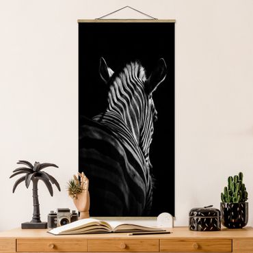 Quadro su tessuto con stecche per poster - Scuro Zebra silhouette - Verticale 2:1