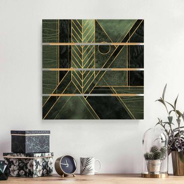Stampa su legno - Elisabeth Fredriksson - Forme geometriche oro verde smeraldo - Quadrato 1:1