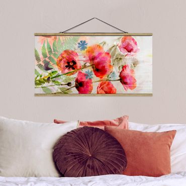 Foto su tessuto da parete con bastone - Acquerello fiori di papavero - Orizzontale 1:2