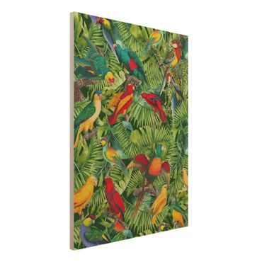 Stampa su legno - Colorato collage - Parrot In The Jungle - Verticale 4:3