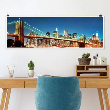 Poster - Notte Manhattan Bridge - Panorama formato orizzontale