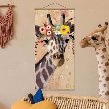 Quadro su tessuto con stecche per poster - Klimt Giraffe - Verticale 2:1