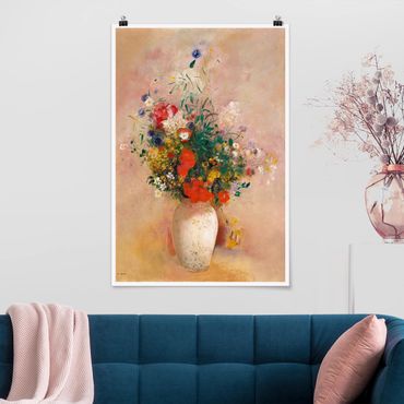 Poster - Odilon Redon - vaso con fiori (sfondo di colore rosa) - Verticale 3:2
