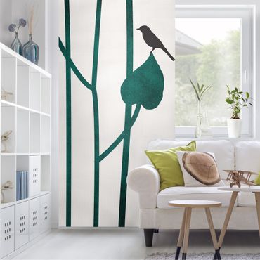 Tenda a pannello - Mondo vegetale grafico - Uccellino su una foglia - 250x120cm