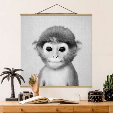 Foto su tessuto da parete con bastone - Scimmietta Anton in bianco e nero - Quadrato 1:1