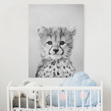 Stampa su tela - Piccolo ghepardo Gino in bianco e nero - Formato verticale 3:4