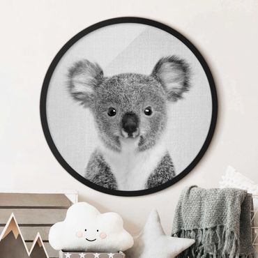 Quadro rotondo incorniciato - Piccolo koala Klara in bianco e nero