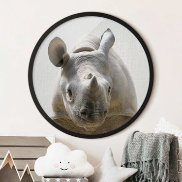 Quadro rotondo incorniciato - Piccolo rinoceronte Nina