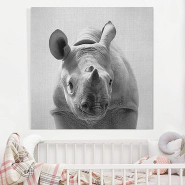 Stampa su tela - Piccolo rinoceronte Nina in bianco e nero - Quadrato 1:1