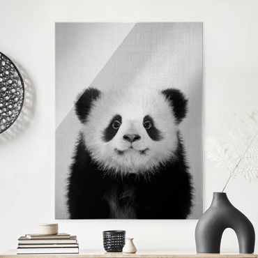 Quadro in vetro - Piccolo panda Prian in bianco e nero