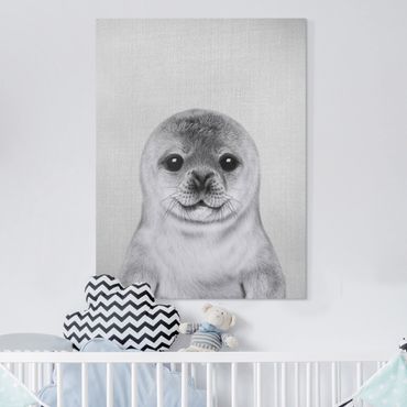 Stampa su tela - Piccola foca Ronny in bianco e nero - Formato verticale 3:4