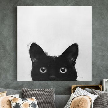 Quadri su tela - Illustrazione pittura Gatto Nero Su Bianco