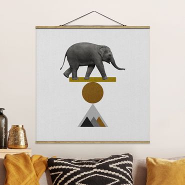 Foto su tessuto da parete con bastone - Elefante nell'arte dell'equilibrio - Quadrato 1:1