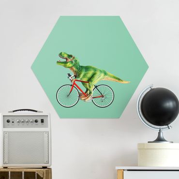 Esagono in Alluminio Dibond - Dinosauro con la bicicletta