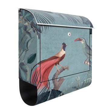 Cassetta postale - Paradiso grigio e blu con uccelli tropicali