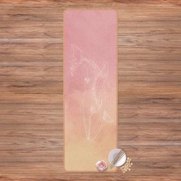 Tappetino yoga - Balenottera azzurra su acquerello rosa