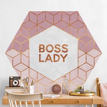 Carta da parati esagonale adesiva con disegni - Boss Lady su esagoni rosa