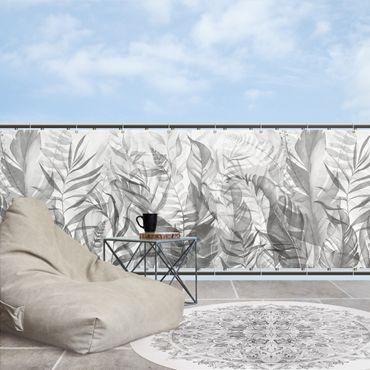 Telo frangivista per balcone - Botanica - Foglie tropicali in grigio
