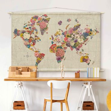 Arazzo da parete - Mappa del mondo botanico