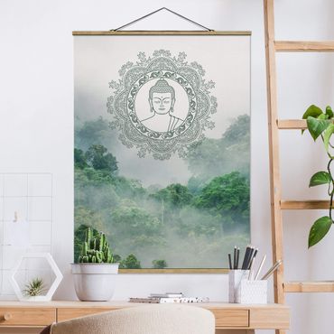 Foto su tessuto da parete con bastone - Buddha Mandala nella nebbia - Verticale 3:4