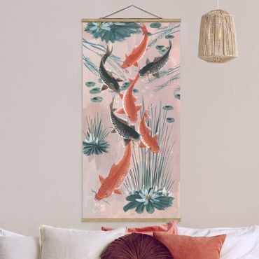 Quadro su tessuto con stecche per poster - Asian Art Kois Nello Stagno I - Verticale 2:1