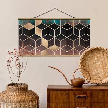 Foto su tessuto da parete con bastone - Elisabeth Fredriksson - Turchese Rosa d'Oro Geometria - Orizzontale 1:2