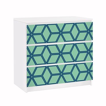 Carta adesiva per mobili IKEA - Malm Cassettiera 3xCassetti - Cube pattern green