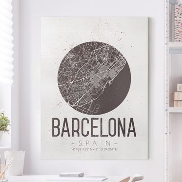 Stampa su tela - Barcelona City Map - Retro - Verticale 3:4