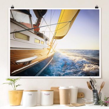 Poster - Barca a vela sul mare blu In Sole - Orizzontale 3:4