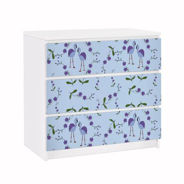 Carta adesiva per mobili IKEA - Malm Cassettiera 3xCassetti - Millefleurs pattern design blue