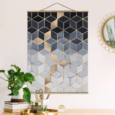 Foto su tessuto da parete con bastone - Elisabeth Fredriksson - Bianco d'oro Geometria Blu - Verticale 4:3