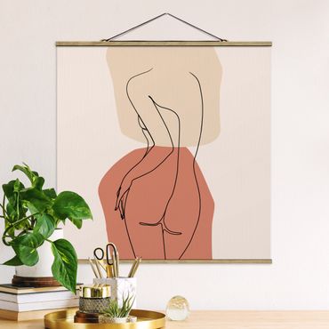 Quadro su tessuto con stecche per poster - Line Art Woman Back Brown - Quadrato 1:1