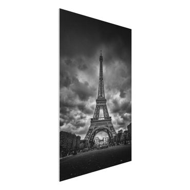 Quadro in forex - Torre Eiffel Davanti Nubi In Bianco e nero - Verticale 2:3