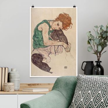 Poster - Egon Schiele - Donna seduta con un ginocchio Up - Verticale 3:2