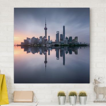 Stampa su tela - Skyline di Shanghai Mattina Mood - Quadrato 1:1