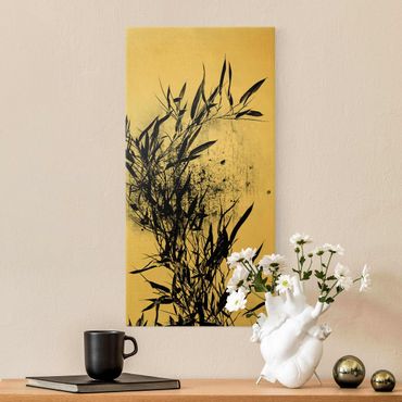 Quadro su tela oro - Mondo vegetale grafico - Bambú nero