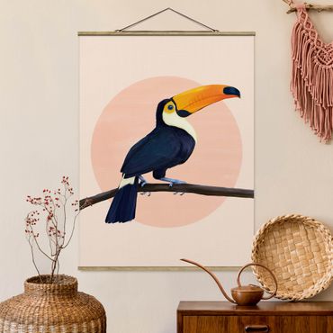 Foto su tessuto da parete con bastone - Laura Graves - Illustrazione Uccello Toucan pastello pittura - Verticale 4:3