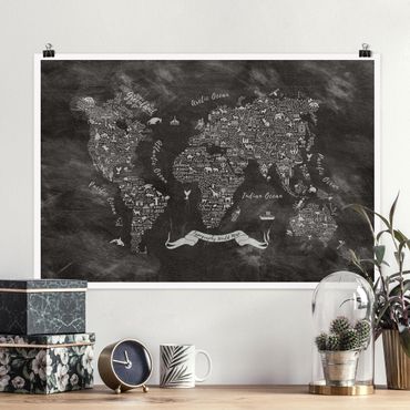 Poster - Chalk Tipografia Mappa del mondo - Orizzontale 2:3