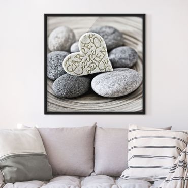 Poster con cornice - Carpe Diem cuore con pietre