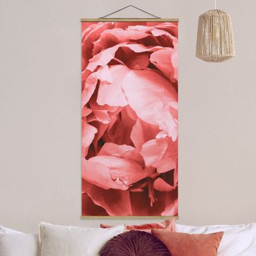 Quadro su tessuto con stecche per poster - Peony di corallo del fiore - Verticale 2:1